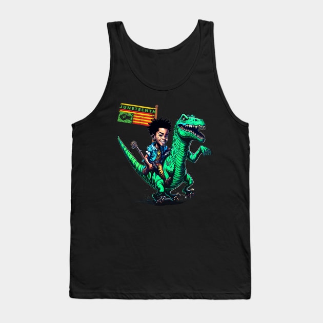 Juneteenth black king riding t rex dino funny boys kids flag Tank Top by AlmaDesigns